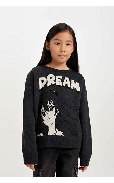 DeFacto Kız Çocuk Regular Fit Bisiklet Yaka Kazak C9665A824WNAR1