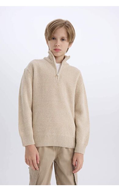 DeFacto Erkek Çocuk Regular Fit Fermuarlı Dik Yaka Triko Kazak C9671A824AUER115