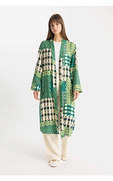 DeFactoFit Relax Fit Desenli Uzun Viskon Kimono