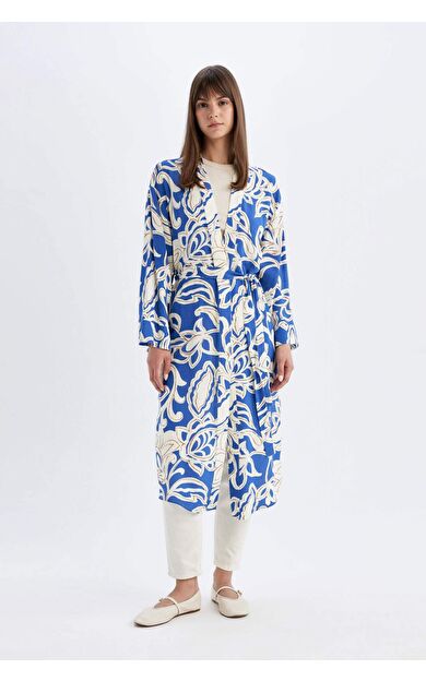 DeFactoFit Relax Fit Hakim Yaka Baskılı Viskon Kimono