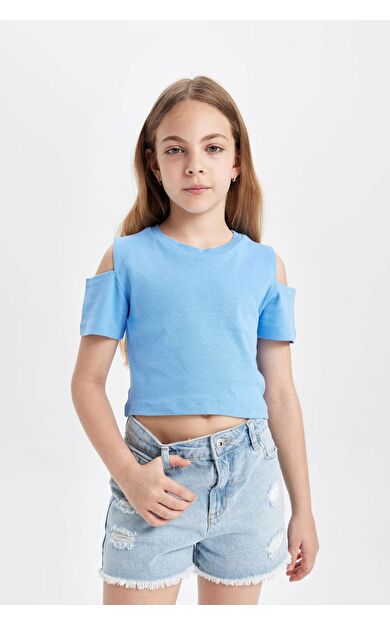 DeFacto Kız Çocuk Slim Fit Bisiklet Yaka Basic Ribana Kısa Kollu Tişört C9714A824HSBE194