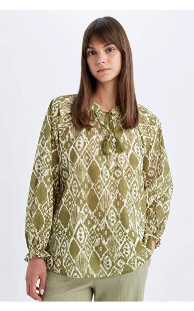DeFacto Relax Fit Desenli Vual Uzun Kollu Bluz Tunik