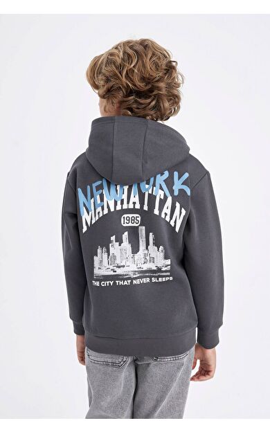 DeFacto DeFactoFit Erkek Çocuk Kapüşonlu Sırt Baskılı Sweatshirt