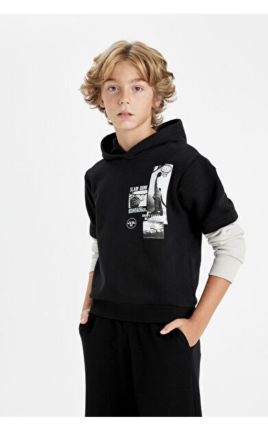 DeFacto Erkek Çocuk Baskılı Kapüşonlu Sweatshirt C9793A824AUBK81