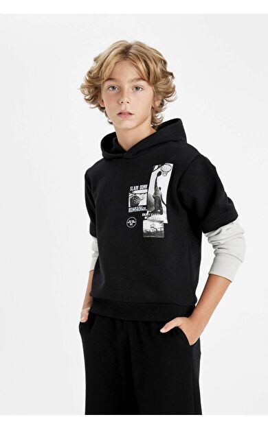 DeFacto Erkek Çocuk Baskılı Kapüşonlu Sweatshirt C9793A824AUBK81