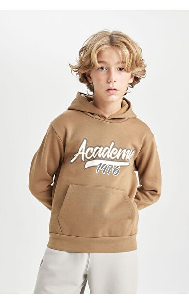 DeFacto Erkek Çocuk Regular Fit Kapüşonlu Baskılı Kalın Sweatshirt Kumaşı Sweatshirt C9806A824WNBN315