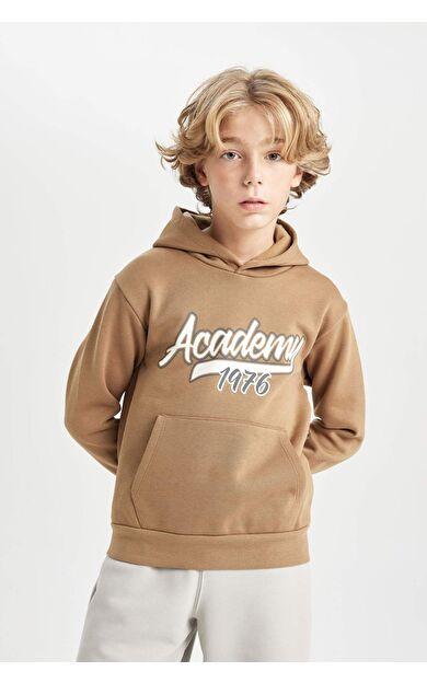 DeFacto Erkek Çocuk Regular Fit Kapüşonlu Baskılı Kalın Sweatshirt Kumaşı Sweatshirt C9806A824WNBN315