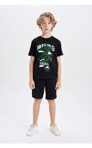 Erkek Çocuk Baskılı Kısa Kollu Tişört Şort 2'li Takım