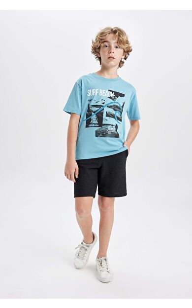 DeFactoFit Erkek Çocuk Baskılı Kısa Kollu Tişört Şort 2'li Takım