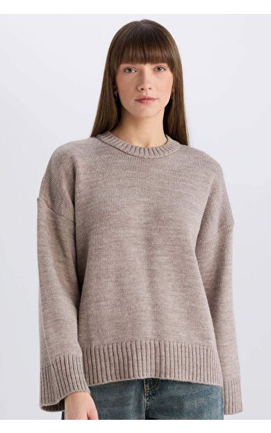 DeFacto Oversize Geniş Kalıp Bisiklet Yaka Basic Düz Triko Kazak D0036AX25SPBG476