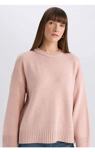 DeFacto Oversize Geniş Kalıp Bisiklet Yaka Basic Düz Triko Kazak D0036AX25SPPN47