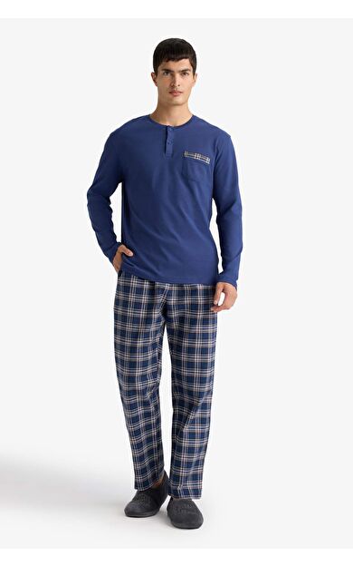 Regular Fit Kareli Uzun Kollu 2'li Flanel Takım