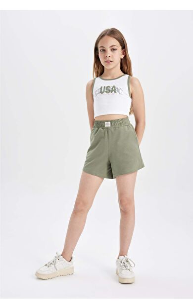 Kız Çocuk Fitilli Kaşkorse Baskılı Atlet Şort 2'li Takım