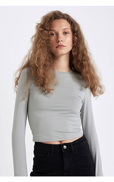 DeFacto DeFactoFit Fitted Bisiklet Yaka Uzun Kollu Tişört D0199AX24AUGR254