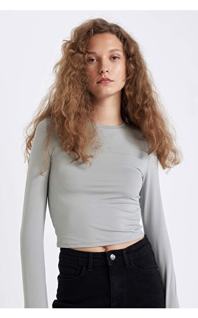 DeFactoFit Fitted Bisiklet Yaka Uzun Kollu Tişört D0199AX24AUGR254