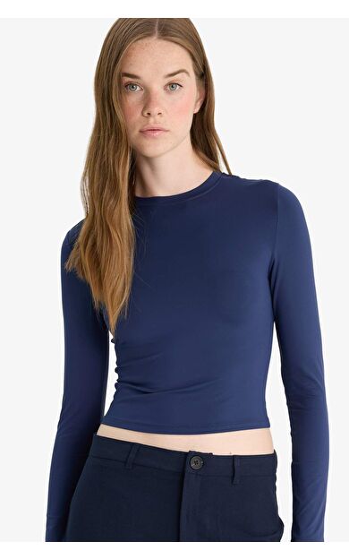 DeFacto Fitted Bisiklet Yaka Uzun Kollu Tişört D0199AX25AUNV146