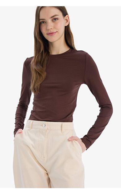 DeFacto Fitted Bisiklet Yaka Basic Düz Uzun Kollu Tişört D0199AX25SPBN341