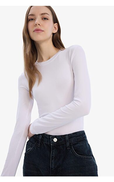 DeFacto Fitted Bisiklet Yaka Basic Düz Uzun Kollu Tişört D0199AX25SPWT34