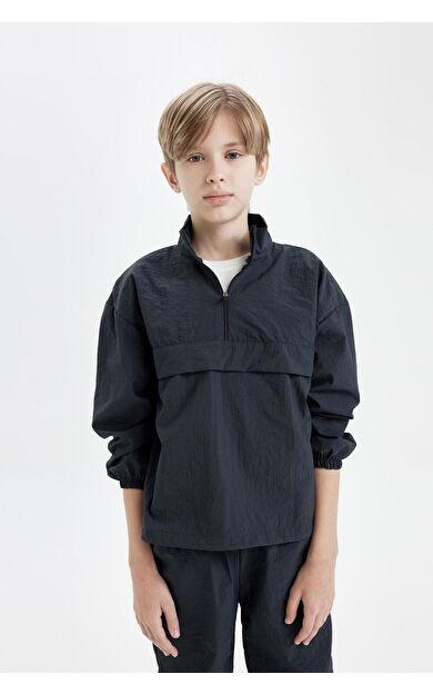 DeFacto DeFactoFit Erkek Çocuk Oversize Fit Fermuarlı Yaka Paraşüt Uzun Kollu Gömlek