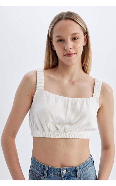 DeFactoFit Straplez Krinkıl Viskon Kolsuz Bluz