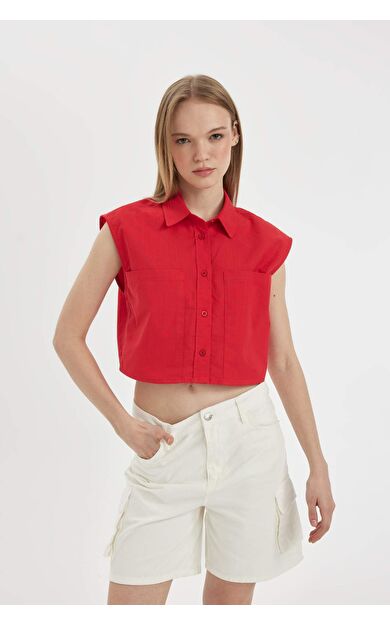 DeFacto Oversize Fit Flamlı Pamuk Kolsuz Gömlek