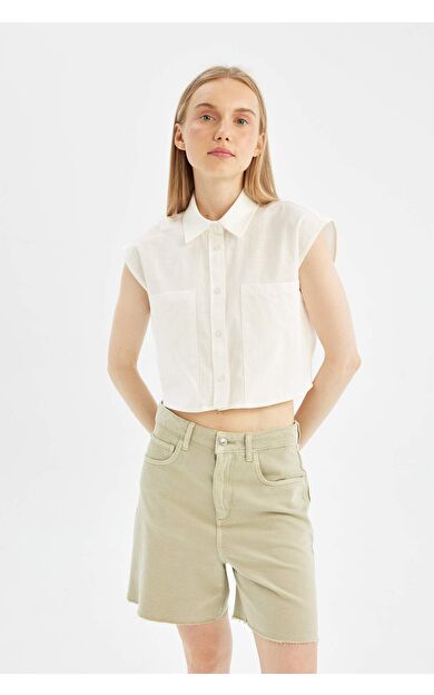 DeFacto Oversize Fit Gömlek Yaka Flamlı Pamuk Kolsuz Gömlek