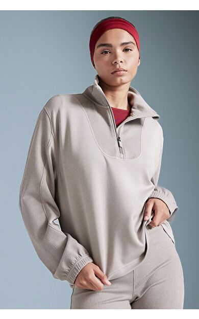 DeFacto DeFactoFit Oversize Geniş Kalıp Dik Yaka Fermuarlı Modal Sporcu Sweatshirt