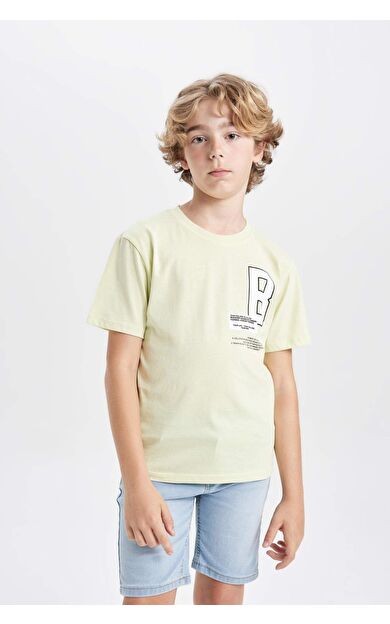 DeFactoFit Erkek Çocuk Bisiklet Yaka Baskılı Kısa Kollu Tişört D0426A824SMGN1158