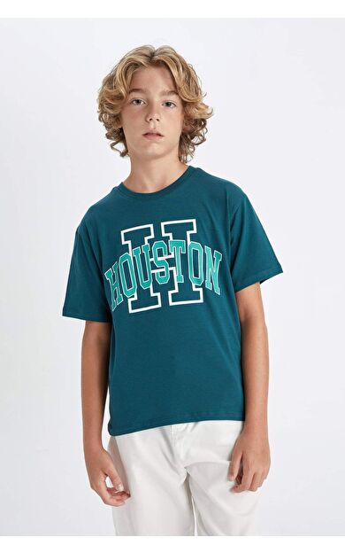 DeFactoFit Erkek Çocuk Bisiklet Yaka Baskılı Kısa Kollu Tişört D0429A824HSGN1024