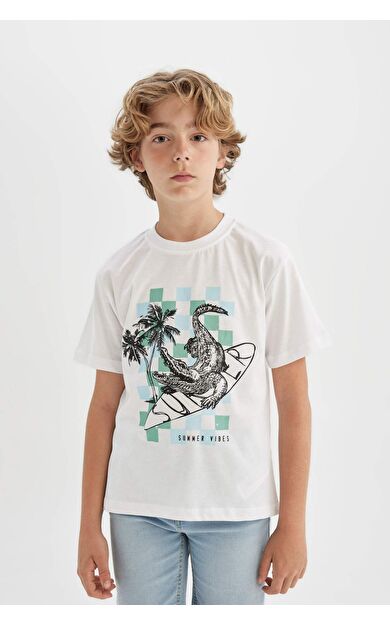 DeFactoFit Erkek Çocuk Bisiklet Yaka Baskılı Kısa Kollu Tişört D0438A824HSWT34