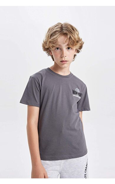 DeFactoFit Erkek Çocuk Bisiklet Yaka Baskılı Kısa Kollu Tişört D0443A824SMGR47