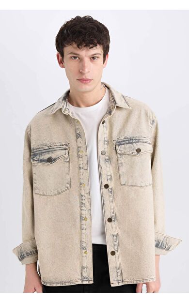 Relax Fit Cepli Uzun Kollu Jean Gömlek