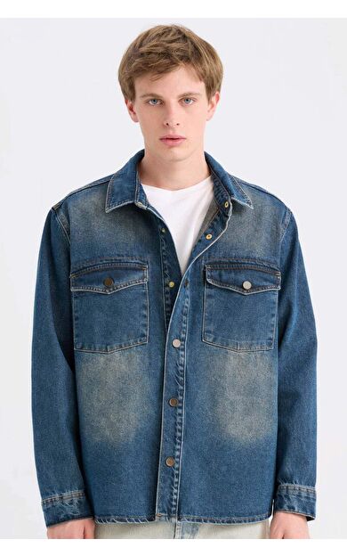 DeFacto Relax Fit Uzun Kollu Cepli Jean Gömlek Ceket