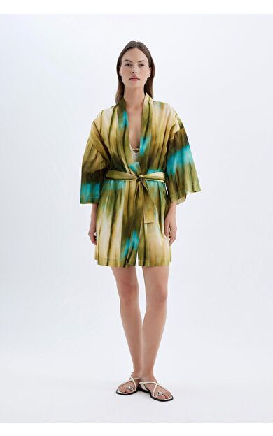 DeFacto Fall in Love Desenli Pamuklu Kimono D0453AX24SMKH452