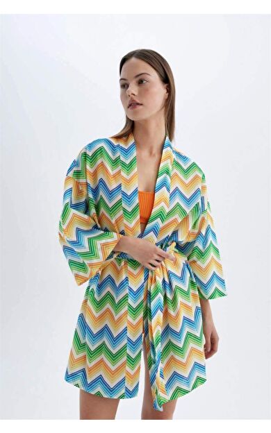 DeFacto Fall in Love Desenli Pamuklu Kimono D0453AX24SMOG313