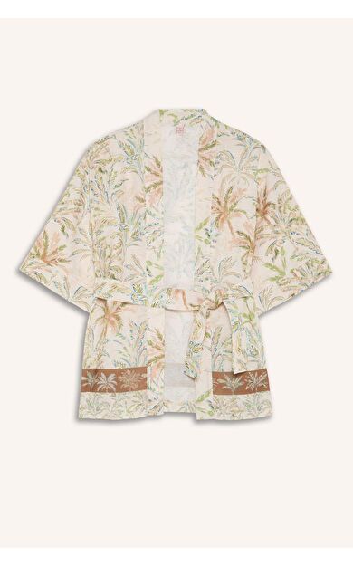 DeFacto Regular Fıt Desenli Kuşaklı Kimono