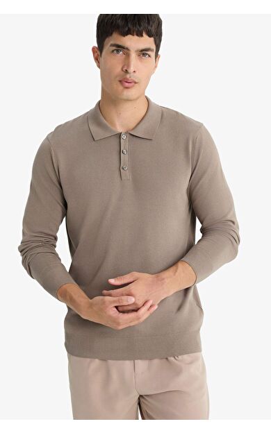 DeFacto Standart Fit Polo Yaka Premium Düğmeli Triko Kazak