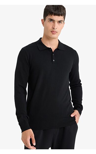 DeFacto Standart Fit Polo Yaka Triko Kazak D0454AX25AUBK27