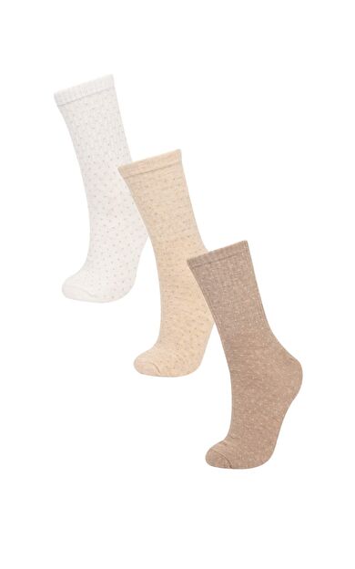 Kadın Rahat Lastikli 3'lü Pamuklu Uzun Çorap
