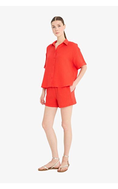 DeFacto Relax Fit Yüksek Bel Kısa Paça Müslin Şort D0567AX25SMRD44