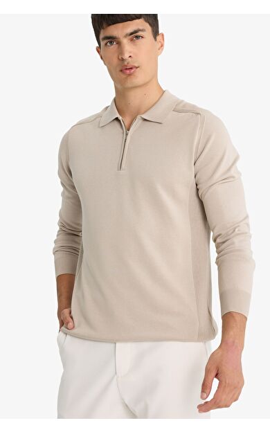 DeFacto Standart Fit Polo Yaka Yarım Fermuarlı Premium Triko Kazak