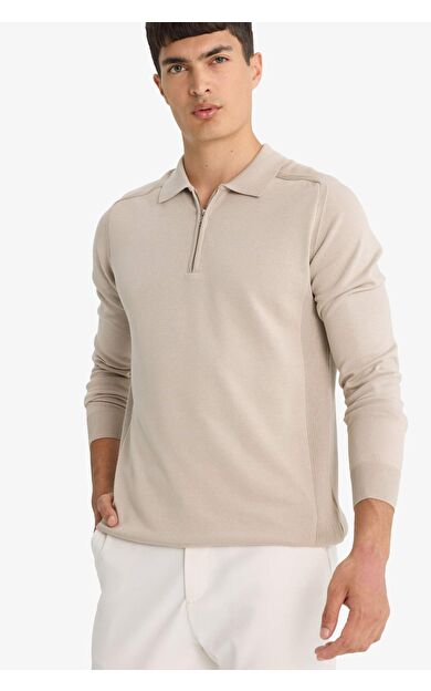 DeFacto Standart Fit Polo Yaka Yarım Fermuarlı Premium Triko Kazak