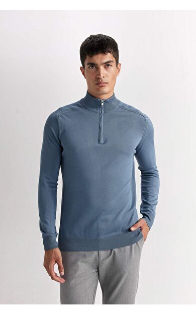 DeFacto Standart Fit Dik Yaka Yarım Fermuarlı Kazak D0624AX24AUBE666