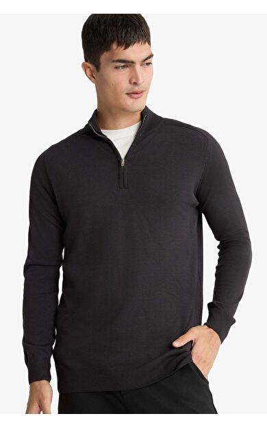 DeFacto Standart Fit Dik Yaka Yarım Fermuarlı Triko Kazak