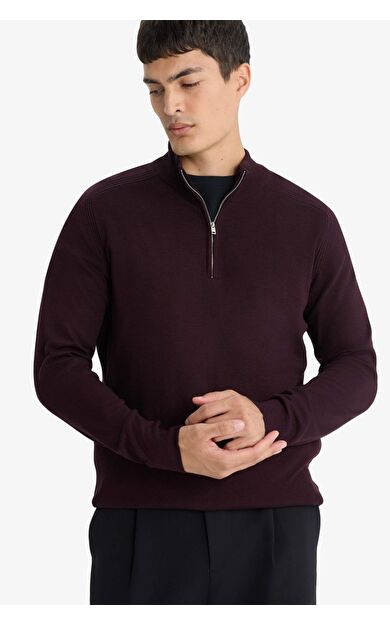 DeFacto Standart Fit Yarım Fermuarlı Triko Kazak D0624AX25AUBR34