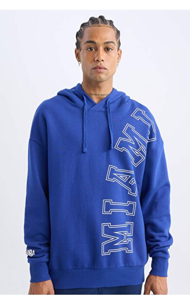 DeFacto DeFactoFit NBA Miami Heat Oversize Fit Geniş Kalıp Kapüşonlu Kalın Sweatshirt