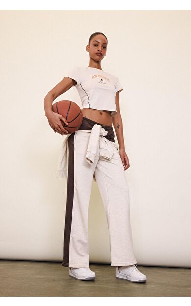 DeFacto DeFactoFit NBA Wordmark Wide Leg Cepli Geniş Paça Standart Boy Kalın Kumaş Eşofman Altı