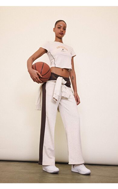 DeFacto DeFactoFit NBA Wordmark Wide Leg Cepli Geniş Paça Standart Boy Kalın Kumaş Eşofman Altı