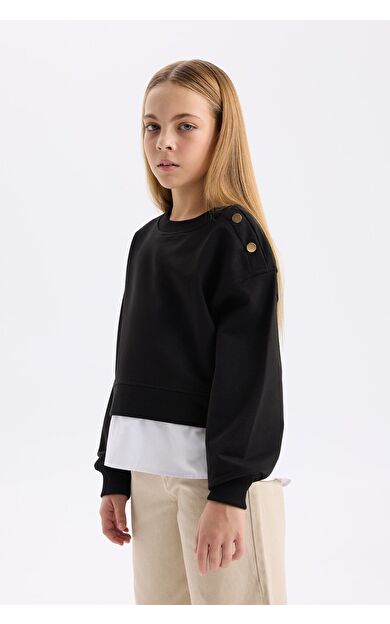 DeFacto Kız Çocuk Relax Fit Bisiklet Yaka Sweatshirt Kumaşı Sweatshirt