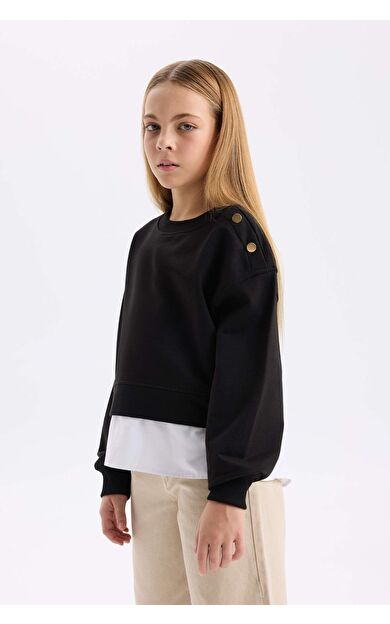 DeFacto Kız Çocuk Relax Fit Bisiklet Yaka Sweatshirt Kumaşı Sweatshirt